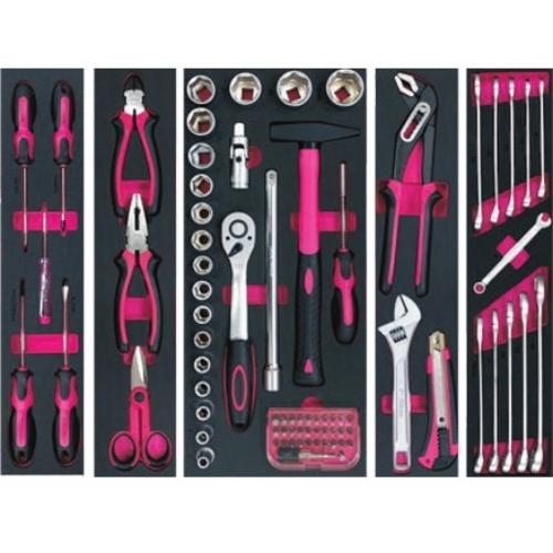 KENGIRL 77 PIECE 5-TRAY CANTILEVER METAL TOOL SET - BLACK & PINK